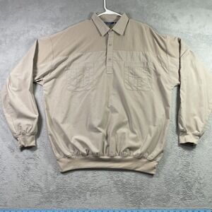 LD Sport Polo Shirt Men XLT Brown Long Sleeve Banded Waist Pockets Preppy